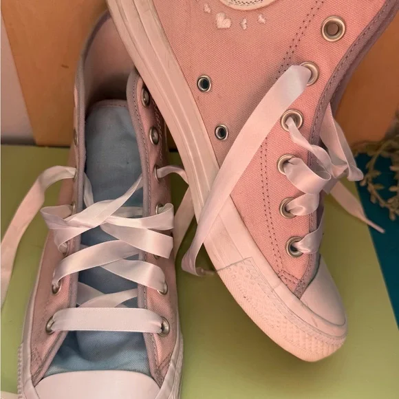 Converse All Stars Light Pink & Blue High-Top Sneakers - Picture 2 of 15